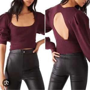 Free People Saffron Open Back Sweater in Pomegranate Wine